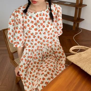 2021 Novo Poletje Cottagecore Dress Vintage Francoskem Slogu Kvadratnih Ovratnik Natisnjeni Puff Rokav Obleke, Casual Svoboden Korejski Elegantne Ženske