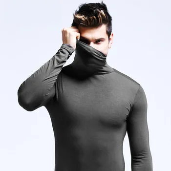 2023 novih Moških Visoko Vratu Slim Fit Dolg Rokav T-shirt turtleneck za moške slim elastična tanek pulover
