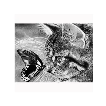5d Diy Diamond Slikarstvo Živali Celoten Kvadratni Krog Mozaik Mačka Vezenje Ročno izdelan Metulj Darilo Dekoracijo Sten