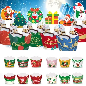 6pcs Božični Okraski mali Okrasni Papir Etikete Božič Cupcake Paket Božič Papir Cupcake Ovijalnike