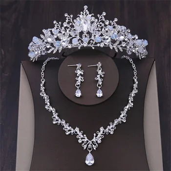 Deluxe kristalno srce-oblikovan poročni nakit set nosorogovo krono pokrivala ogrlica, uhani, nevesta, Dubaju, Afriški biser nakit se