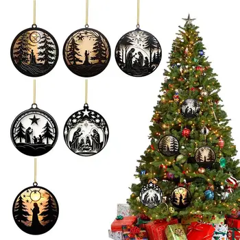 Drevo Jasli Okraski 6pcs 2D Rojstvo Drevo Ornament S Svetim Jezus Vzorec Sezonsko Decors Za Avto Ogledala obeskov