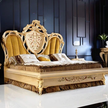 Evropski stil masivnega lesa, carvinga zakonsko posteljo umetnosti mozaik tkanine princesa posteljo francoski palace luksuzno poročno posteljo pohištvo