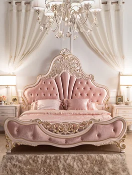 nov prihod svetlobe luksuzni zakonsko posteljo francoski princesa posteljo Evropske moderne masivnega lesa, ročno izrezljano poročno posteljo