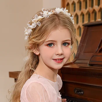 Princesa Pearl Cvetlični Venec Trakovi Elegantno Sladka Dekleta Hairbands Zapestje Cvet Poročno Zabavo, Ples Headdress Dekoracijo