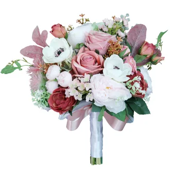Romantični Umetne Vrtnice Cvetovi Pisane Poročne Strani Holding Rose Poročno Družico Šopek