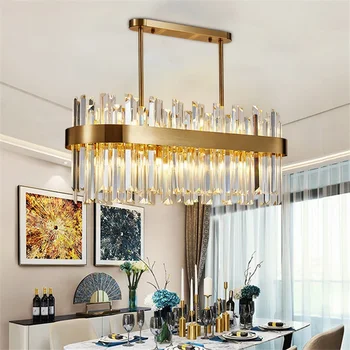 Sodobna kristalni lestenec za jedilnico brušena zlato led cristal lučka kuhinja otok visi luç ovalne design lustre