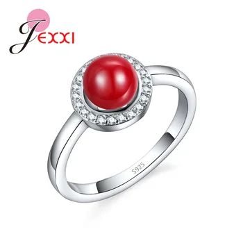 Trendy Rdeča Pearl Ženske Obroči Za Poroko Posla 925 Sterling Srebrni Nakit S Kubičnih Cirkon Annivary Anillos