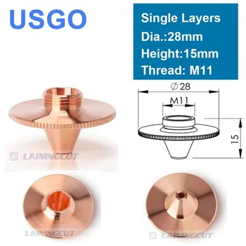 USGO Laser Izboklina Šoba Eno Plast D28 H15 Kalibra 0.8 - 4.0 HD za Precitec 1064nm Fiber Laser rezalne Glave