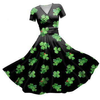 Večerno Obleko Elegantno Gleženj-Dolžina Obleke Za Ženske 2023 Proti-Vrat Kratkimi St. Patrick ' s Day Frocks Vestidos Longos