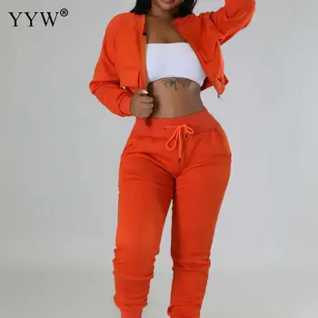 Ženske Jeseni Določa 2023 Polno Sleeve Hooded Zadrgo Vrhovi+ Legging Slim Ženski Šport Priložnostne Obleke Oranžna Moda Sweatsuit Pozimi